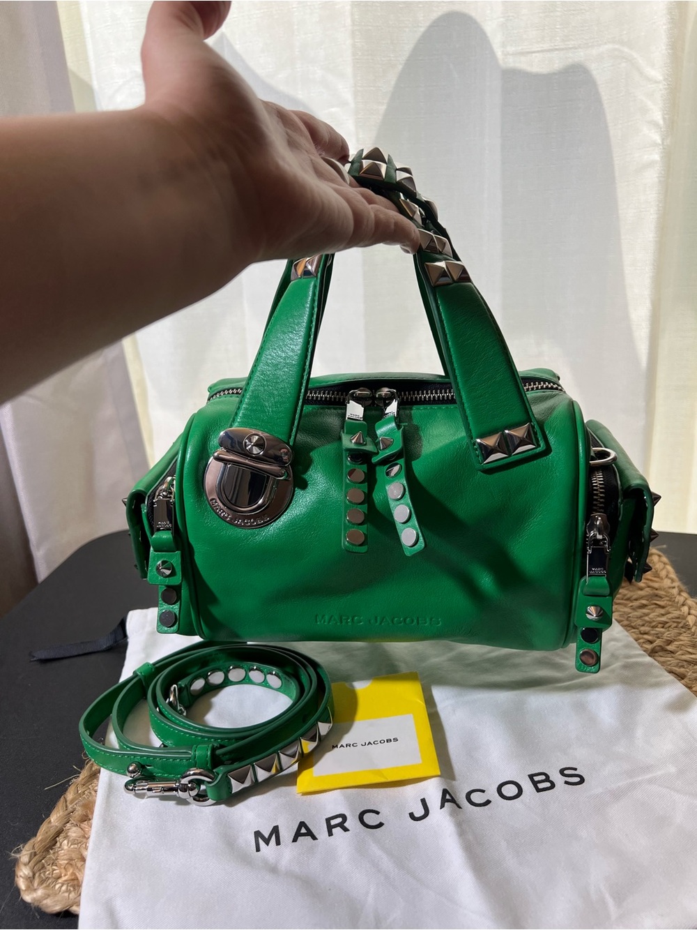 Rare Marc Jacobs Bright Green Studded Leather Satchel - Picture 9 of 10